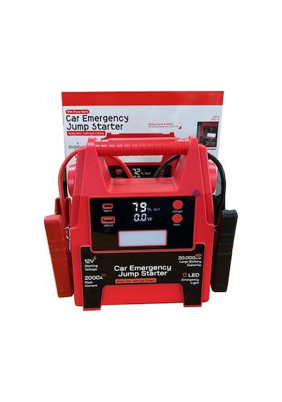 20000mah 12v Şarjlı Akü Takviye Cihazı 2000a Tepe Akım Lcd Ekranlı Led Işıklı Jump Starter Powerbank