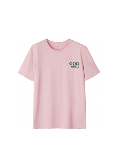 God Is Good T-shirt - Pembe Baskılı Oversize Bisiklet Yaka Kısa Kol Tişört Pembe
