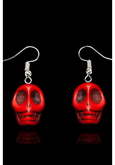 Sertifikalı Kuru Kafa Model Gerçek Kırmızı Havlit Taşı Küpe Çok Renkli