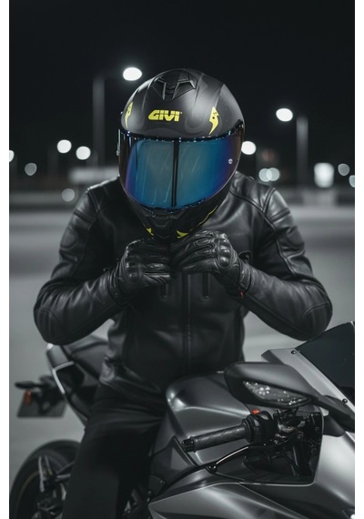 Gıvı 50.x Bones Sarı 1 Renkli 1 Şeffaf Vizörlü Motosiklet Kask Lacivert Vizör + Şeffaf