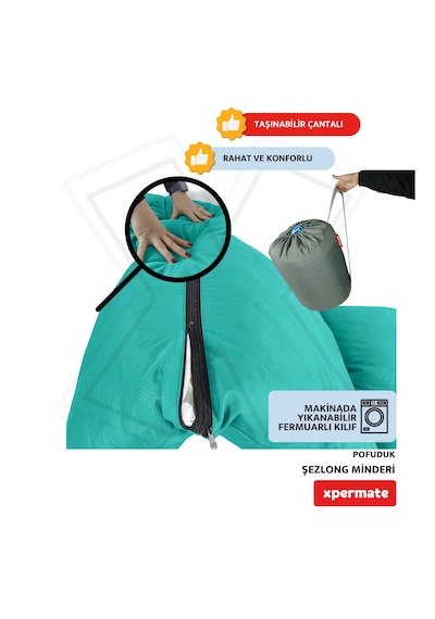 Xpermate Pofuduk Şezlong Minderi 60x180x12cm Su İtici, Turkuaz