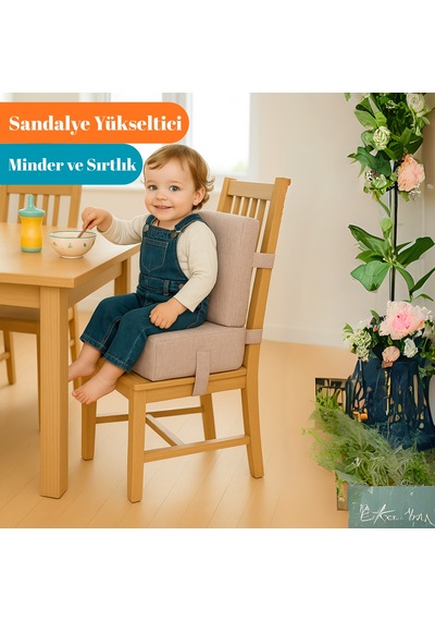 Miralay Bebekler ve Çocuklar İçin Sandalye Yükseltici Mama Sandalyesi Minderi Bej