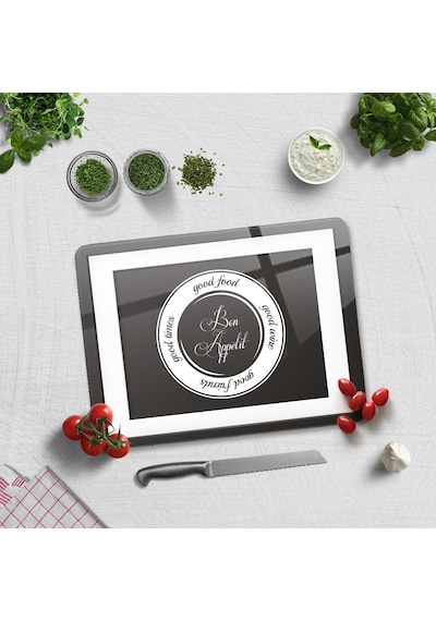 Decorita Cam Kesme Tahtası | Good Food - Siyah Fon | 30x40cm