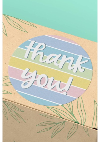 90 Adet Thank You Teşekkür Etiketi Pastel Çizgili 3x3cm St2031 Çok Renkli
