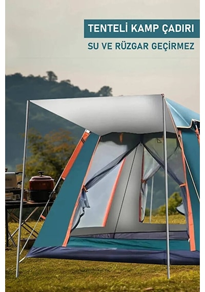6 Kişilik Tam Otomatik Tenteli Çift Kapılı Kare Kamp Çadırı 210 Çok Renkli