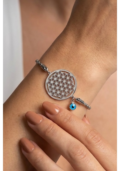 Valmont Accessories Yaşam Çiçeği Nazar Boncuklu 18+5 Cm Ayarlanabilir Gümüş Renk Kadın Çelik Bileklik