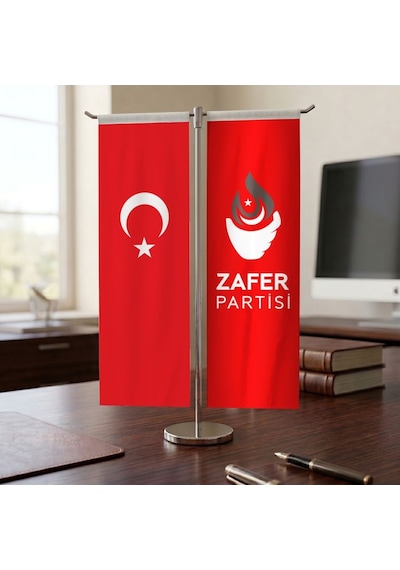 Zafer Partisi Kırmızı Ve Türk Bayrağı Kırlangıç T Tipi Masa Bayrak Takımı Diğer