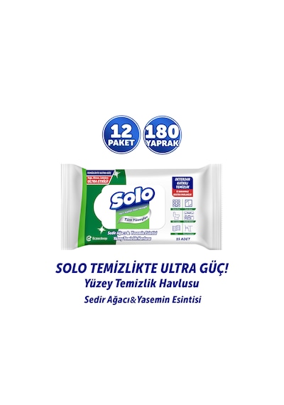 Solo Ultra Güç Sedir Ağacı&yasemin Esintisi Seyahat Boy Yüzey Temizlik Havlusu 12'li 180 Yaprak Beyaz