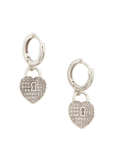 Vıp Zirkon Taşlı Kalpli Kilit Küpe Silver - 554094351 Silver