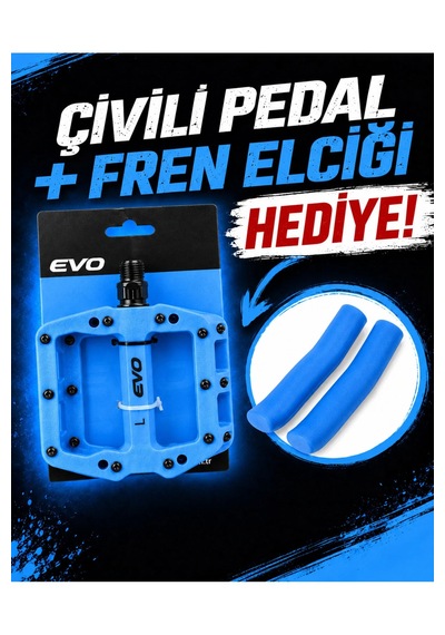 Mavi Çivili Bisiklet Pedalı + Fren Elciği Mtb Dağ Bisikleti Geniş Platform Çivili Pedal