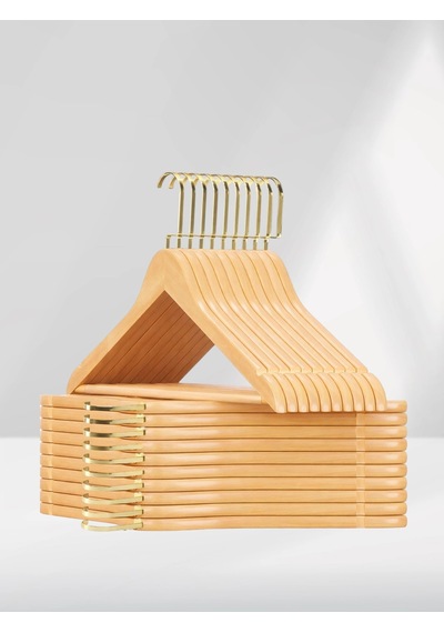 Naturel Ahşap Gold Lama Kancalı Elbise Pantolon Askısı 10 Adet Ahşap