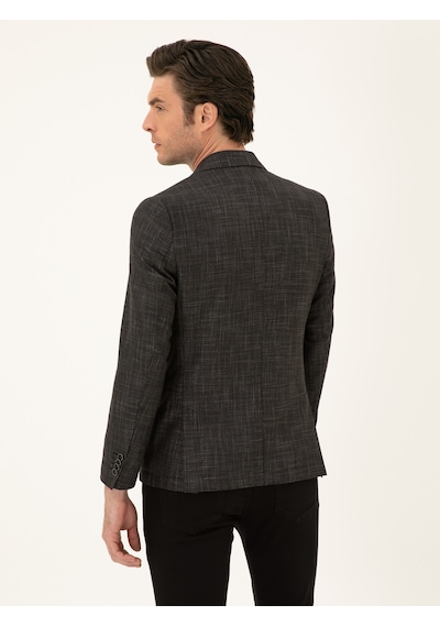 Cacharel Siyah Slim Fit Keten Karışımlı Ceket