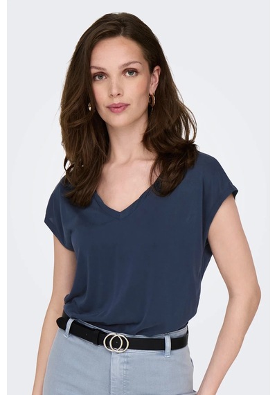 Only Onlhannah S/s V-neck Top Kadın T-shirt 15326642 Lacivert