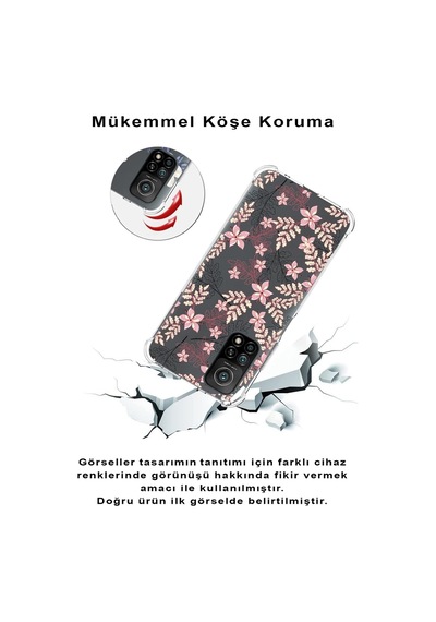 Xiaomi Redmi 10a Köşe Korumalı Antişok Kapak Floral Kırmızı Tasarımlı Şeffaf Silikon Kılıf