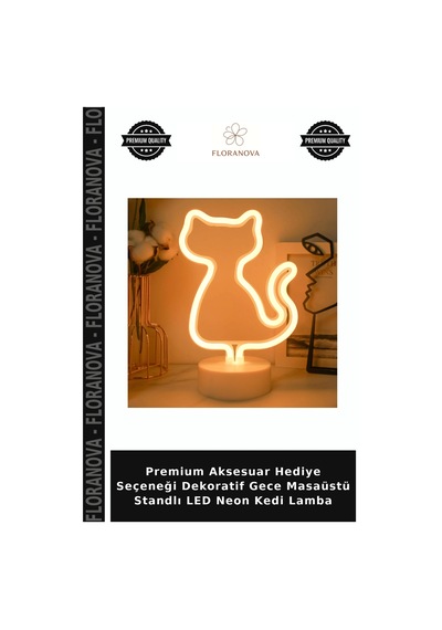 Premium Aksesuar Hediye Seçeneği Dekoratif Gece Masaüstü Standlı Led Neon Kedi Lamba Çok Renkli