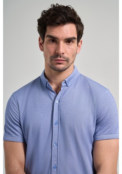 İmza Saks Uzun Kol Düz Örme Düğmeli Yaka Cepsiz Pamuklu Classic Slim Fit Gömlek 1004250152 305 Saks