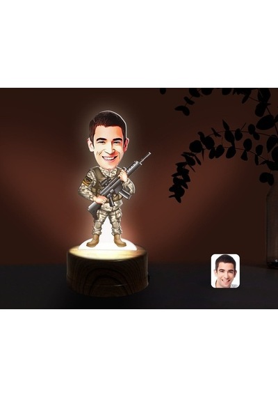 Kişiye Özel Uzman Jandarma Karikatürlü Dekoratif 3D Biblo Led Işı
