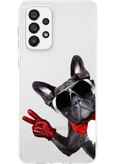 Samsung Galaxy A73 İle Uyumlu 1mm Slim Fit Köpek 2 050e Baskılı Şeffaf Kılıf Şeffaf