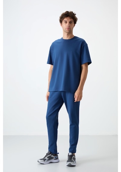 Tommy Life Parlament Pamuklu Kalın Yumuşak Dokulu Oversize Fit Basic Erkek Eşofman Takım - 85251 Mavi