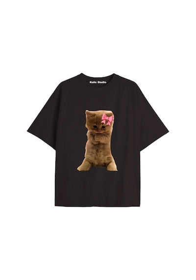 Kalic Studio Y2k Vintage Cats Baskılı Siyah T-shirt Kod 34 Siyah-34