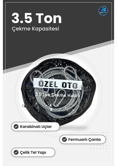 Çelik Araç Çekme Halatı 3.5 Ton Karabinalı Oto Yol Yardım Taşıma