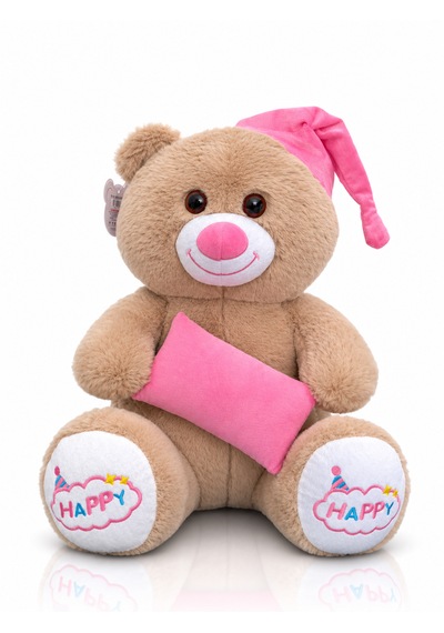 Ayıcık Şapkalı Ve Yastıklı Seri Peluş Ayıcık 60cm - Hediyelik Peluş Oyuncak Açık Kahverengi