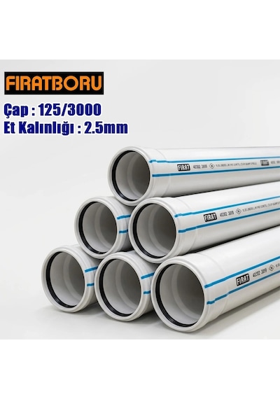 Fırat 125/3000mm Pvc Atık Su Borusu, 2.5mm Et Kalınlığı, 1 Adet