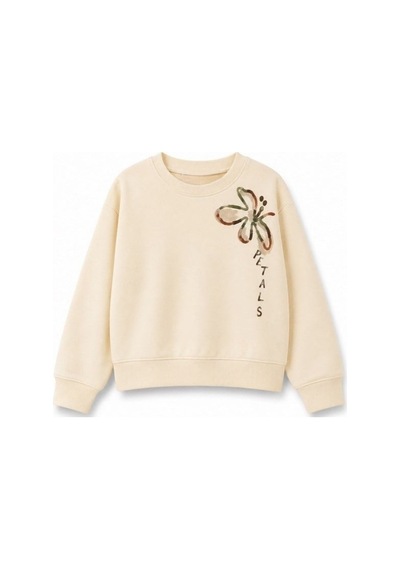 Zekids Kız Çocuk Ekru Çiçek Baskılı Bisiklet Yaka Tasarım Sweatshirt-17444 KREM