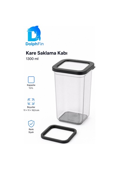 Kare Saklama Kabı 1300 Ml Siyah 11 11 16,5 Cm