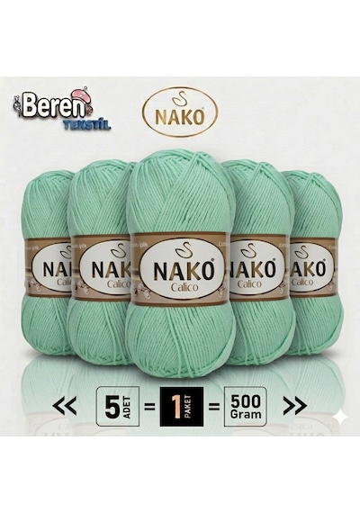 Calico- 014498 Su Yeşili- 5'li Paket - 100gr/240m - El Örgü İpi - Amigurimi-hırka- Kazak- Şal-bebek İpi
