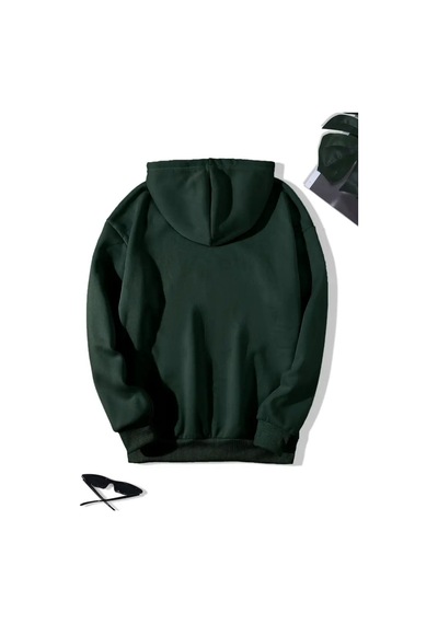 Herkesemoda Tatlı Kurdele Baskı Detaylı Kapüşonlu Sweatshırt Yeşil