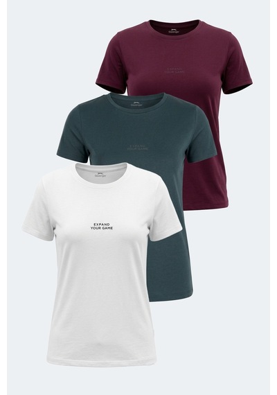 Slazenger Paytons 3 Lü Set Kadın Tişört Ekru - Bordo - Antrasit