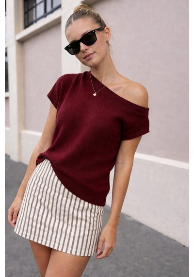 Bordo Salaş Fit Düşük Omuz Tişört Mg2814