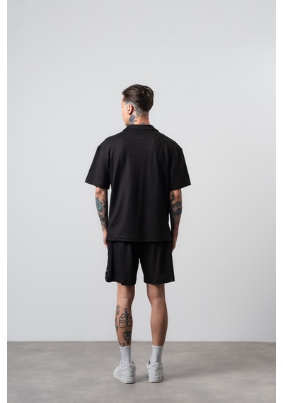 Erkek Respire Relined Yazılı Regular Fit T-shirt Şort Takım Siyah