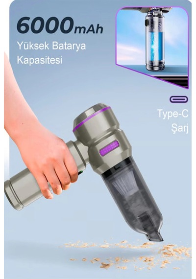 Kablosuz Taşınabilir Araç İçi El Süpürgesi 17000pa Güçlü Vakum 4 Ü 1 Arada Çok Amaçlı Temizlik 1 Adet