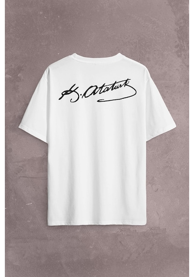 Mustafa Kemal Atatürk İmzası İmza 10 Kasım Sırt Ön Baskılı Oversize Tişört Unisex T-shirt 001