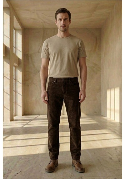 Little Cup Jeans Co Erkek Baggy Fit Rahat Kalıp Kahverengi Kadife Pantolon
