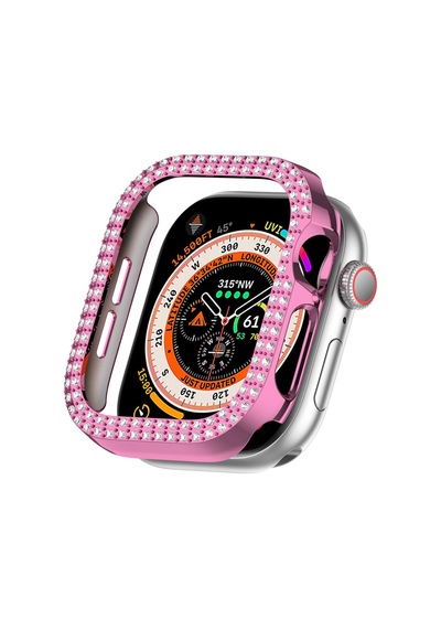 Apple Uyumlu  Watch  10. Nesil 46mm Parlak Taşlı 360 Tam Koruma Kapak Kılıf