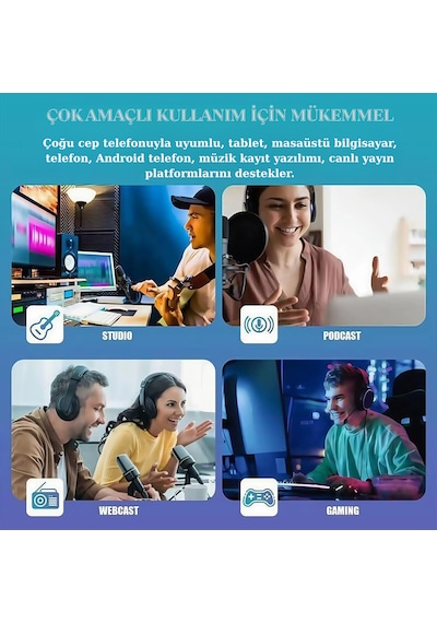 Profesyonel Podcast Mikrofon Ve Ses Katı Seti Stüdyo Yayıncı Condenser Tiktok Youtube Dj Ekipmanı