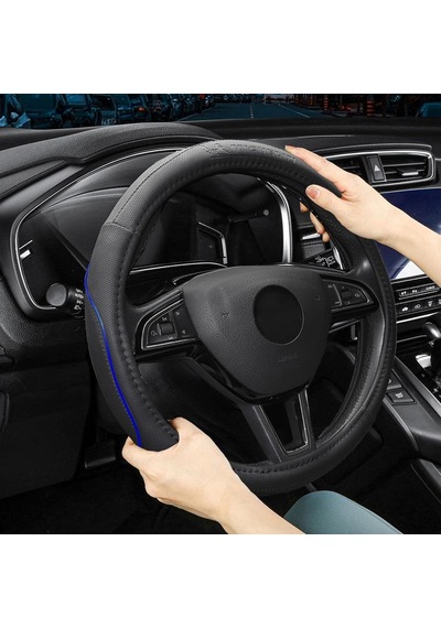 Michelin Mc1003naz Premium Suni Deri Direksiyon Kılıfı Mavi Siyah