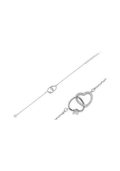 Tektaş Kalp Bileklik 22 Cm.-Gümüş