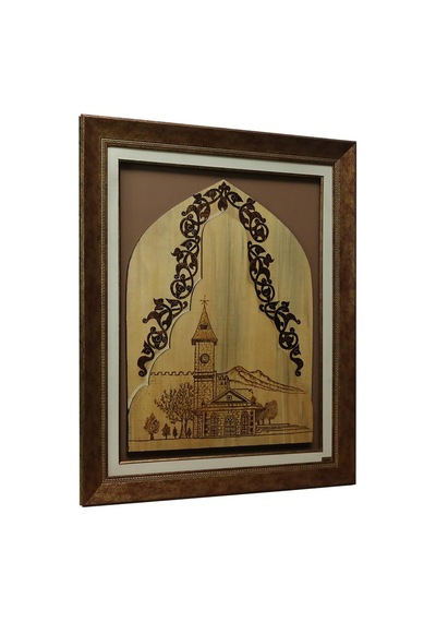 E38 El İşçiliği Ahşap Yakma Kayseri Saat Kulesi Tablo 95 77 Cm-4538
