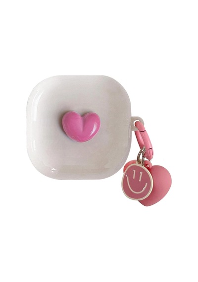 Caseonn Samsung Uyumlu Galaxy Buds Fe - Buds Core Kılıf Figürlü 3d Smiley Kalp Pembe