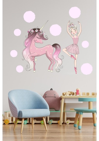Crevidi Dans Eden Balerin Ve Unicorn Çocuk Odası Stickeri (508940151)