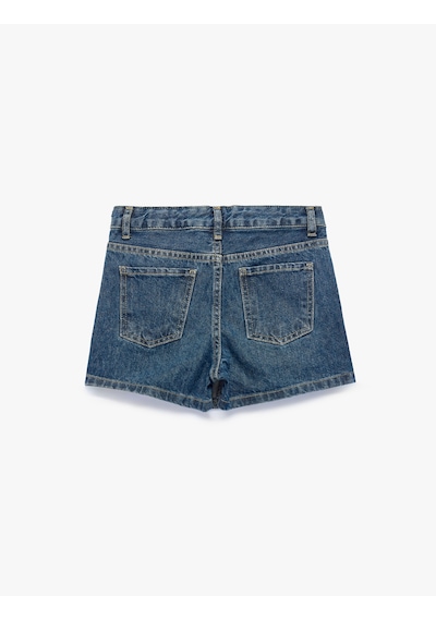 Koton Pamuklu Slim Fit Cep Detaylı Düğmeli Denim Etek Orta İndigo 6skg40018ad
