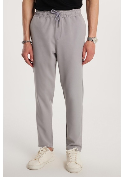 Tudors Erkek Beli Lastikli Bağcıklı Jogger Gri Pantolon Rahat Kesim Yan Cepli-33183 Gri
