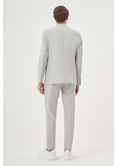 Morven Erkek Gri Poliviskon Trend Çizgili Slim Fit Mono Yaka Takım Elbise 26ms001002100 Gri