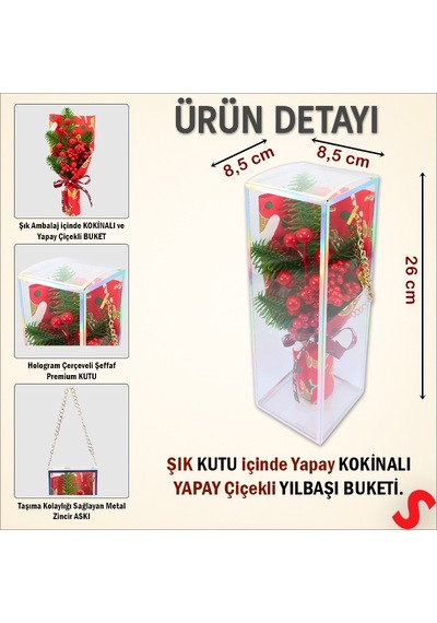 Pvc Kutulu Kokinalı 26cm X 8,5cm Yılbaşı Buketi - Kırmızı