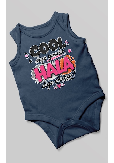 Morivokids Cool Diye Yazılır Hala Diye Okunur Sıfır Kol Bebek Body %100 Pamuk Lacivert