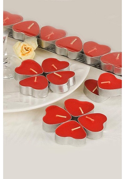 8 Adet Kalp Şeklinde Tea Light Mum Kırmızı